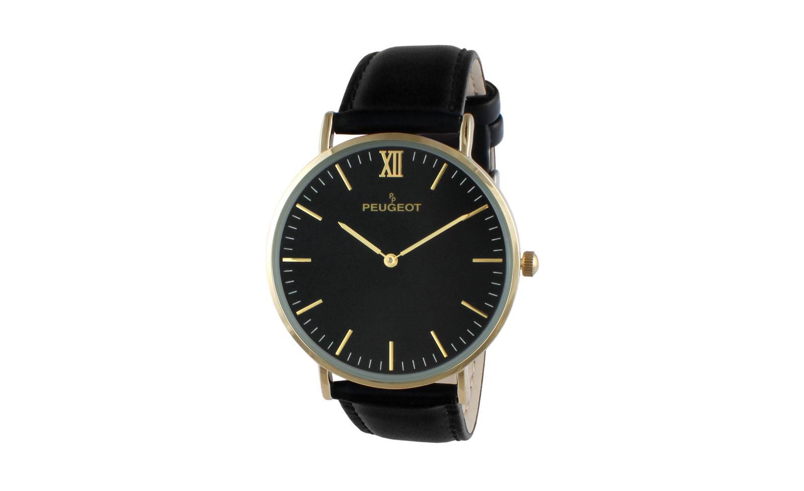 Peugeot Men's 40mm Black Dial Super Slim Leather Strap Watch