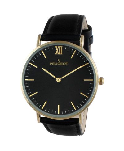 Peugeot Men's 40mm Black Dial Super Slim Leather Strap Watch