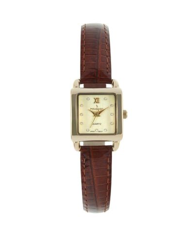 Женские часы Peugeot 20mm Square Watch с коричневым кожаным ремешком