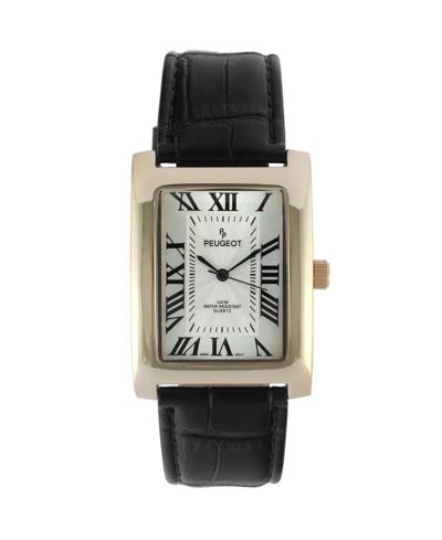 Peugeot Men's 43x30 mm Black Vintage Like Tank Leather Strap Watch