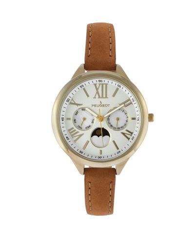 Peugeot Women 38mm Watch Multi Function Suede Leather Strap