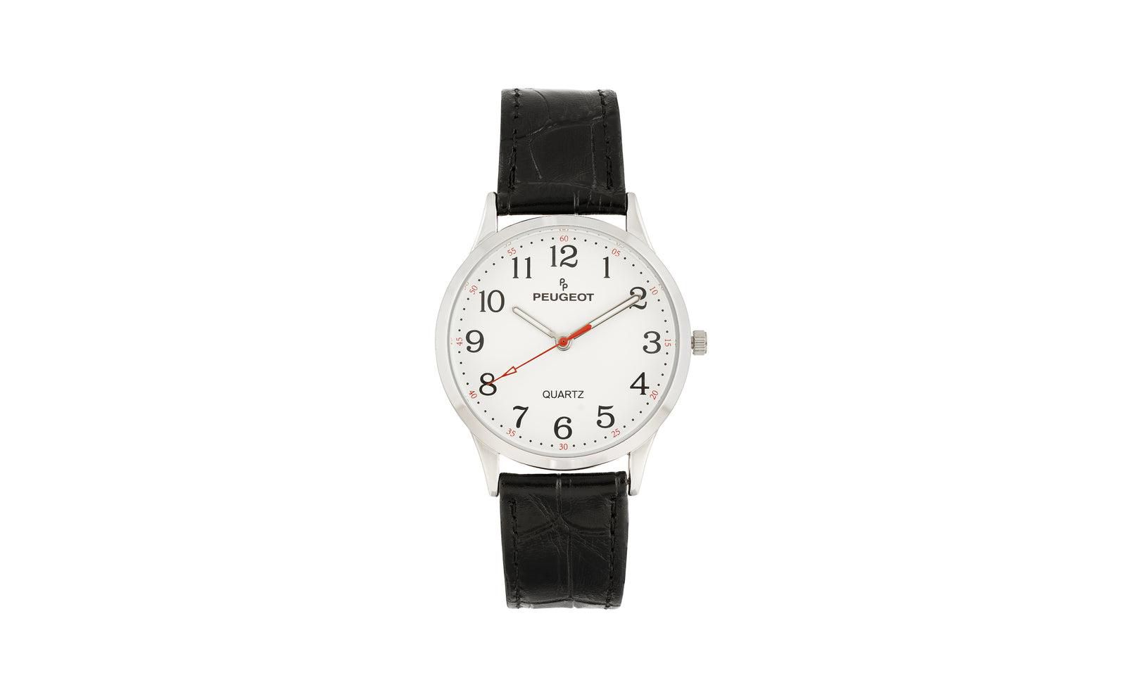 Peugeot Women's 40mm Large Face Watch with Bold Arabic Numerals and Leather Band