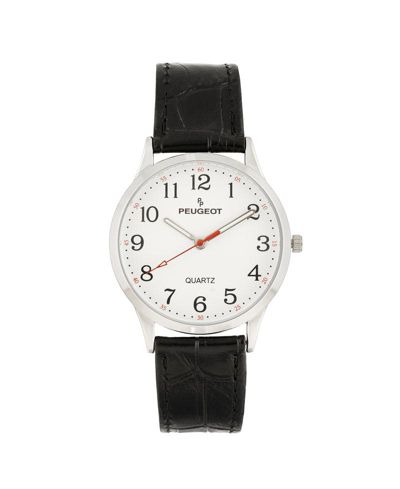 Peugeot Women's 40mm Large Face Watch with Bold Arabic Numerals and Leather Band