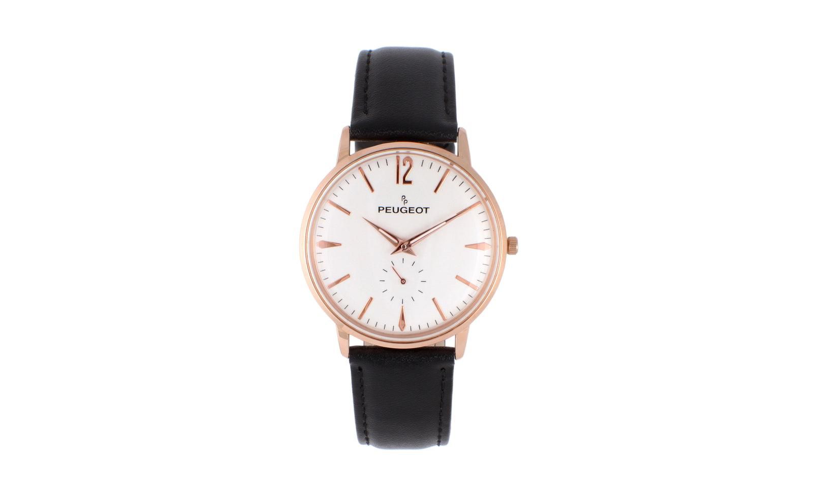 Peugeot Men's 40mm Rose Gold Vintage Like Remote Sweep Leather Strap Watch
