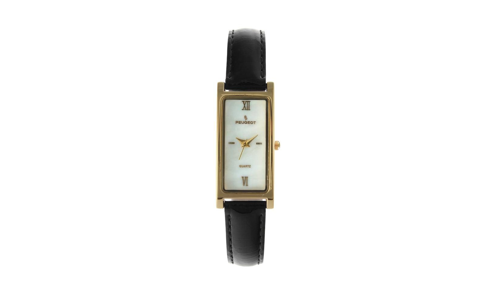 Peugeot Women 36x18mm Watch Glossy Black Leather Strap