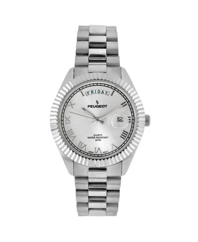 Peugeot Men's 40mm Silver Face Fluted Bezel Stainless Steel Bracelet Watch