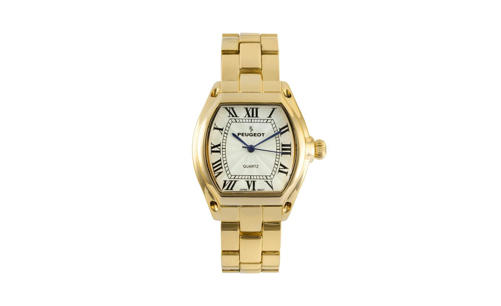 Peugeot Women's Gold Status Bracelet Watch Barrel Shape Roman Dial Gold-Tone Bracelet Strap