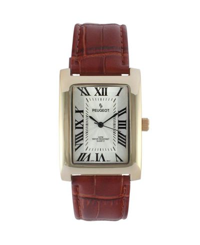Peugeot Men's 43x30 mm Brown Vintage Like Tank Leather Strap Watch