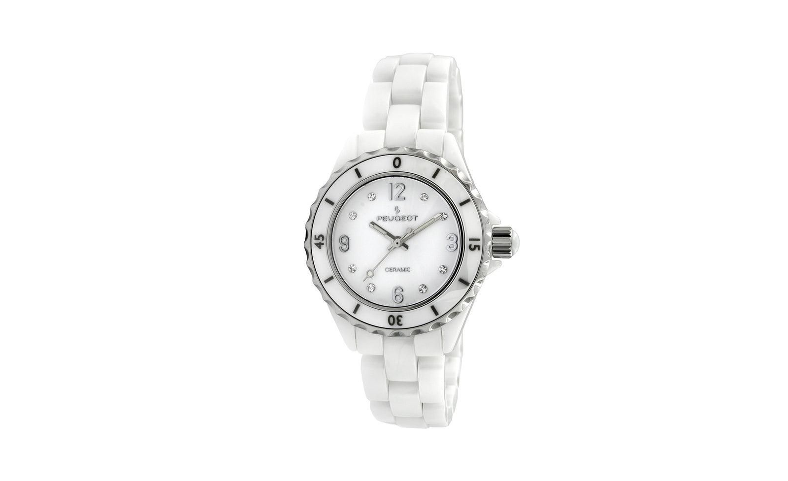 Женские часы Peugeot 36mm White Genuine Ceramic Strap Sport Bezel