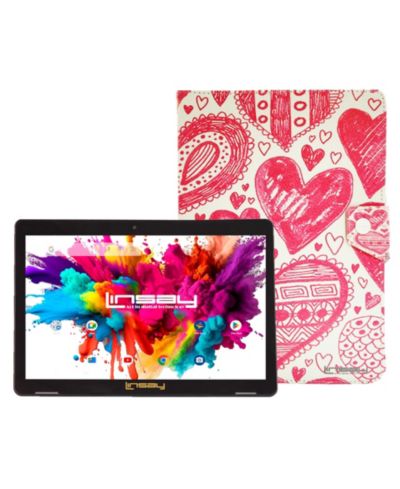 Планшет LINSAY 10.1" Octa Core 128GB с защитным чехлом-портфолио "Love", Android 15, двойная камера