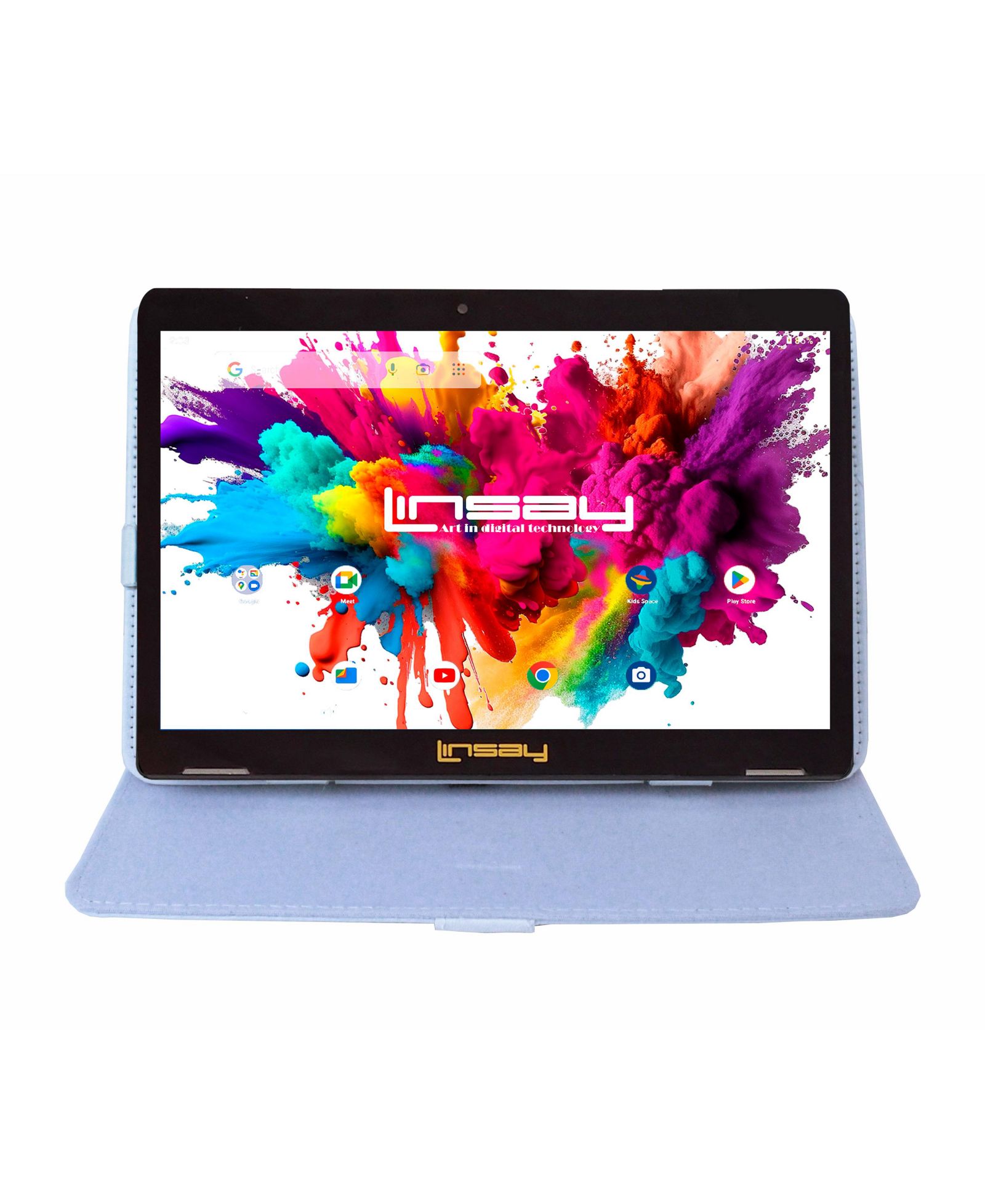 LINSAY 10.1" Tablet Octa Core 128GB Bundle with White Leather Case Newest Android 15
