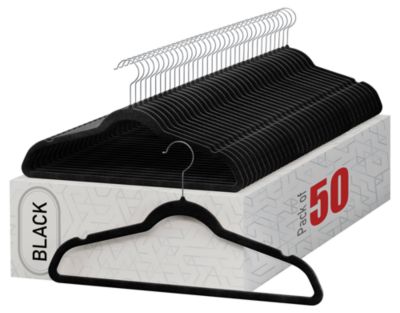 50-pack Velvet Hanger Ultra-Thin - 360 Degree Swivel Hook Black Hangers with Clips - Non-slip Hangers for Skirts and Pants Hangers