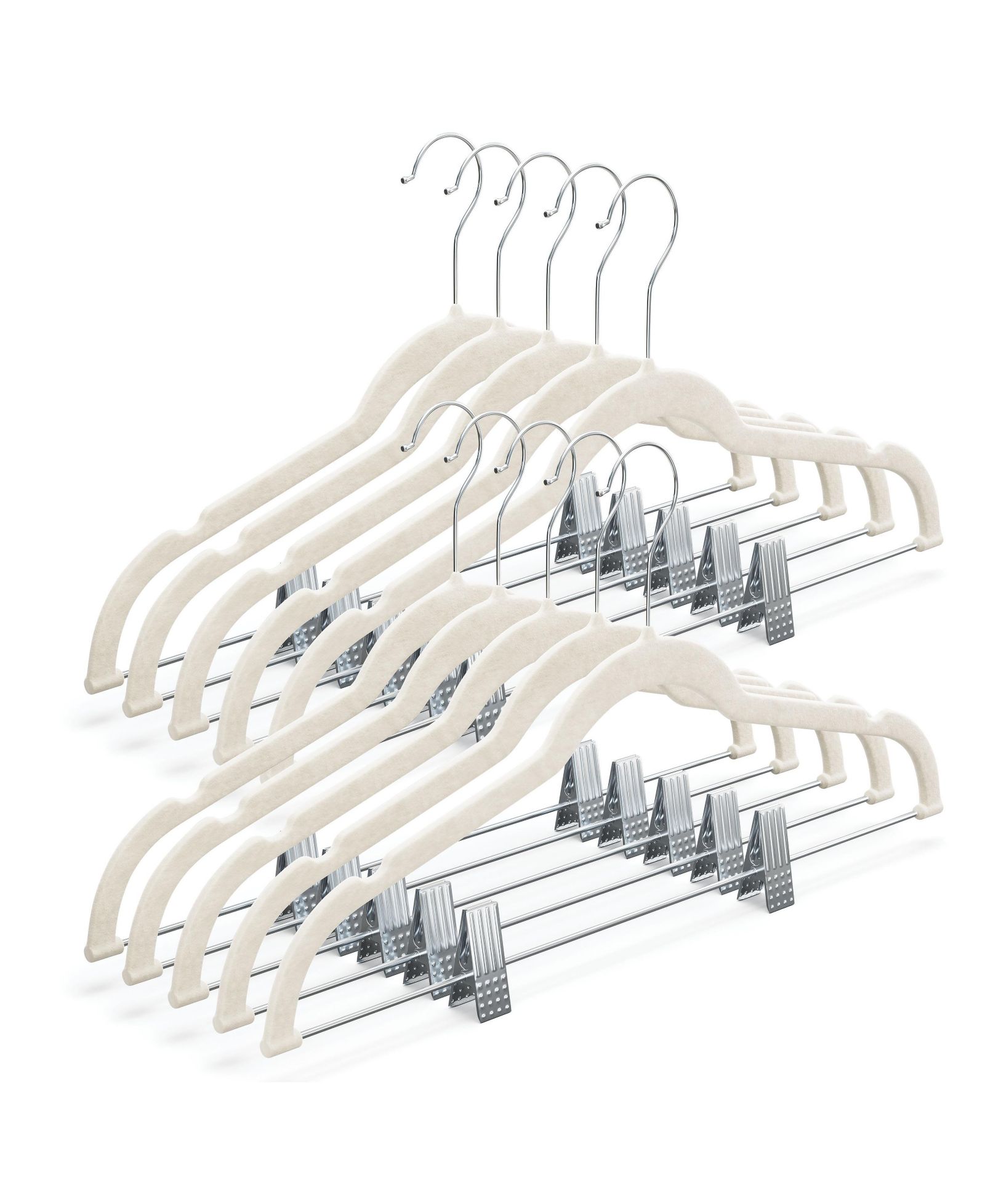 10-pack Velvet Hanger - Ultra-Thin Ivory Hangers with Clips - Non-slip Hangers for Skirts and Pants