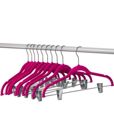 10 Pack Clothes Hangers with Clips in Pink  - Ultra Thin No Slip Hangers for Skirts, Pants or Dresses
