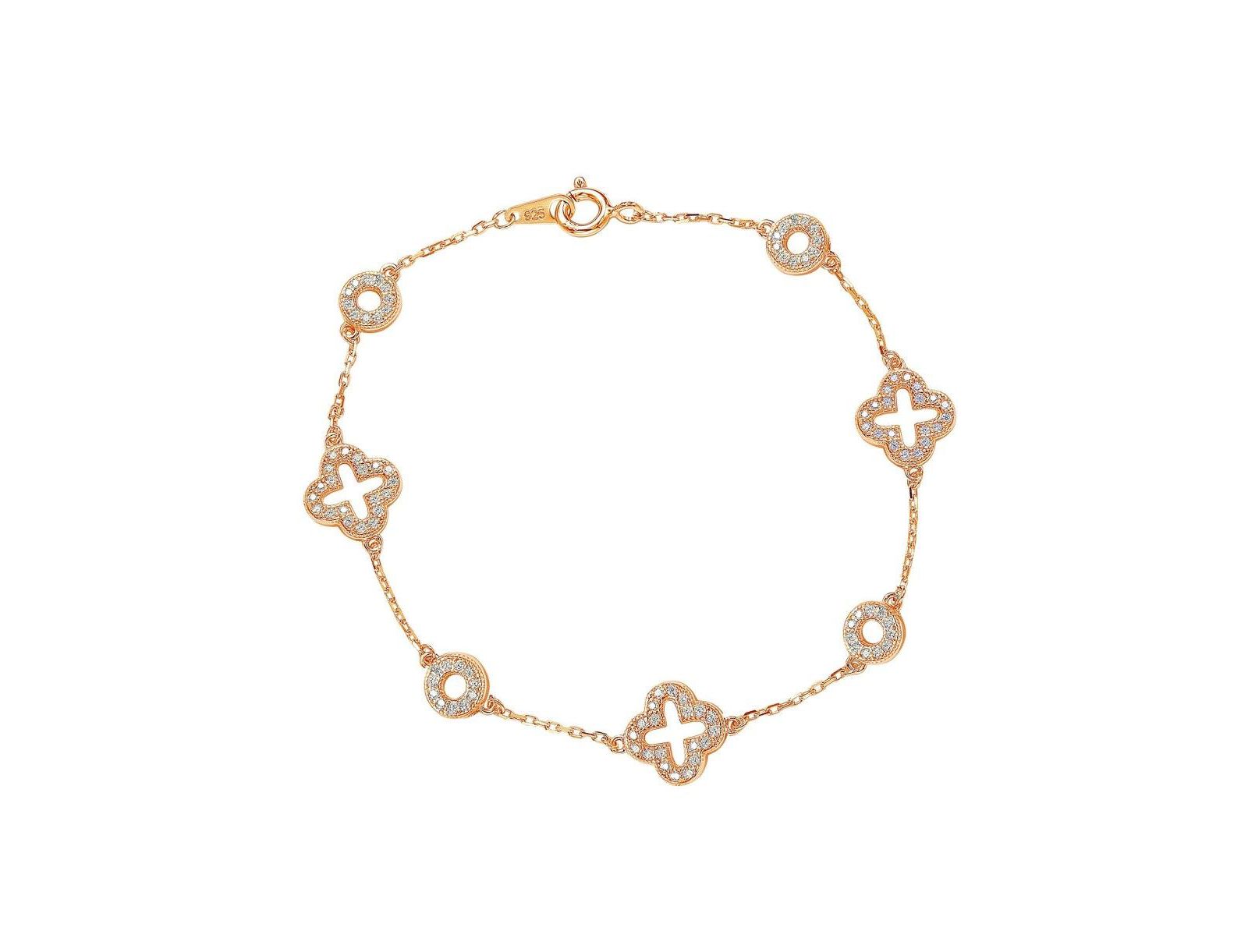 Браслет Suzy Levian Sterling Silver Cubic Zirconia Clover and Circle Station
