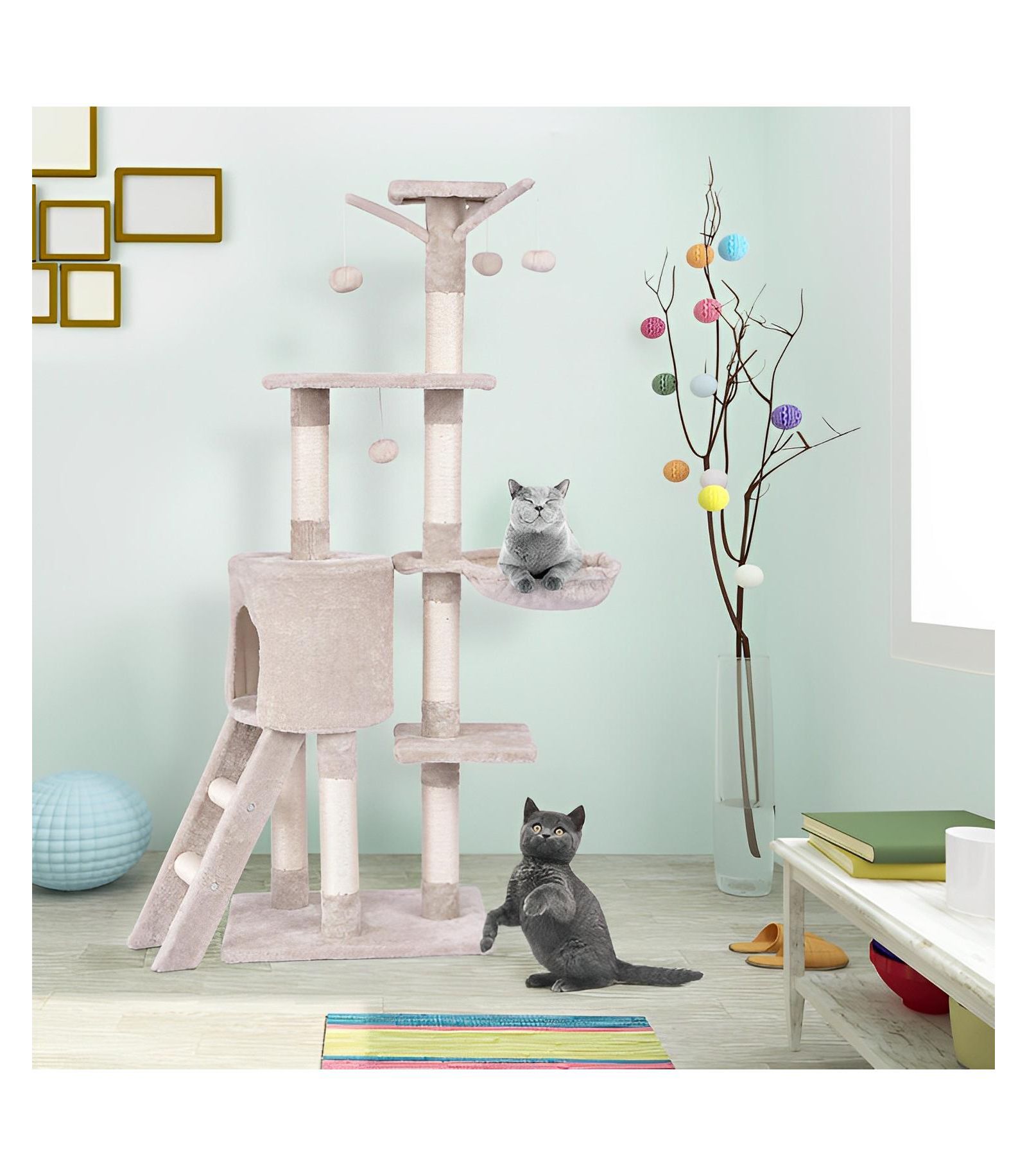 SUGIFT игровой комплекс для кошек с когтеточками из сизаля, гамаком, лестницей и домиком, 56 in