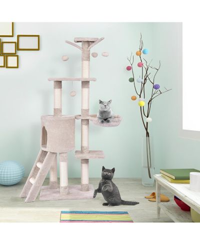 SUGIFT игровой комплекс для кошек с когтеточками из сизаля, гамаком, лестницей и домиком, 56 in