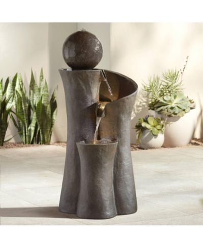 Декор для дома John Timberland Sphere Curve 39 1/2" High Modern Zen Indoor Outdoor Faux Stone Floor Fountain с LED