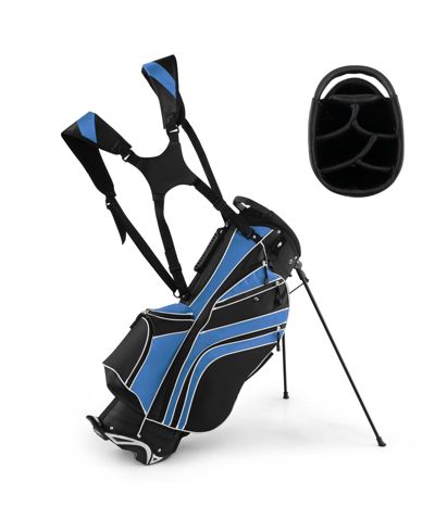 Blue Golf Stand Cart Bag with 6-Way Top Divider, Carry Pockets, Dual Strap and Rain Hood