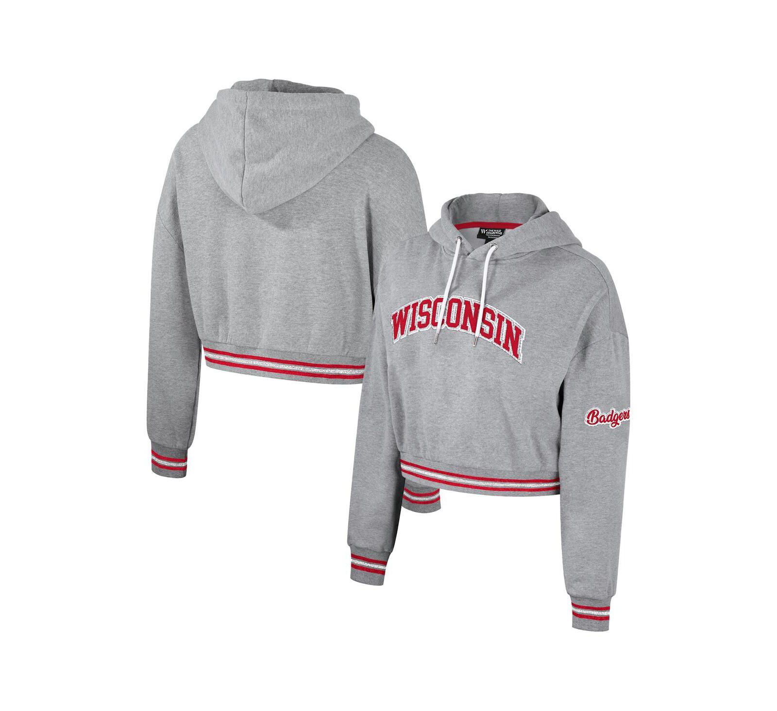 The Wild Collective женская укороченная толстовка Wisconsin Badgers Heather Gray Distressed Shimmer