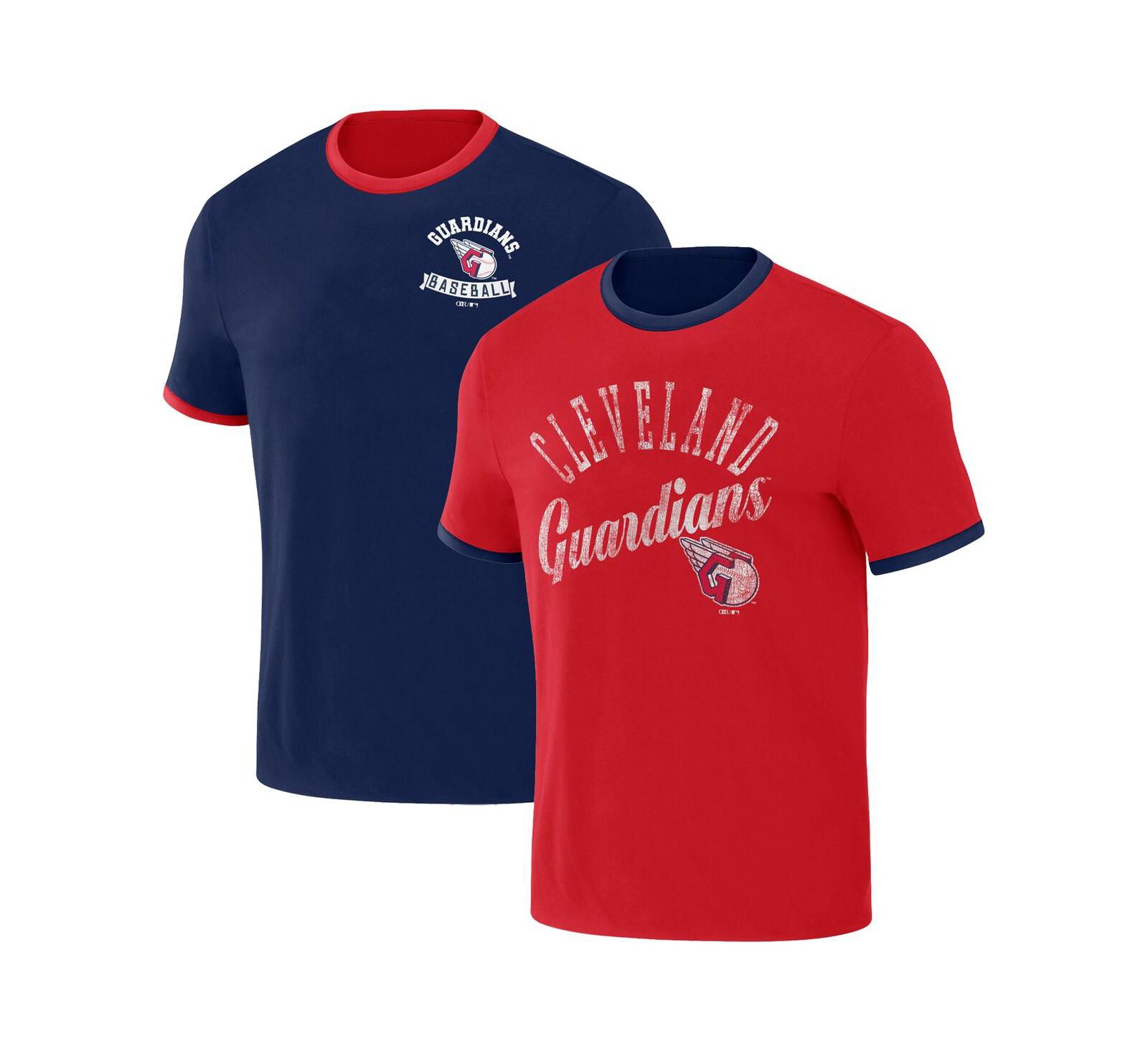 Men's Darius Rucker Collection by Fanatics Navy, Red Distressed Cleveland Guardians Two-Way Ringer Reversible T-shirt