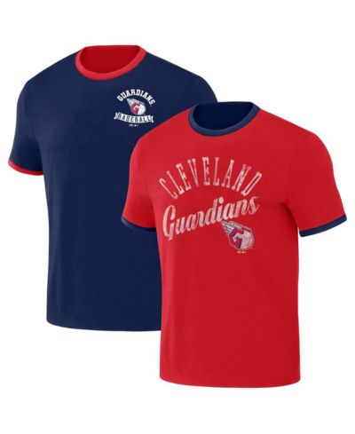 Мужская двусторонняя футболка Men's Darius Rucker Collection by Fanatics Navy, Red Distressed Cleveland Guardians Two-Way Ringer Reversible T-shirt