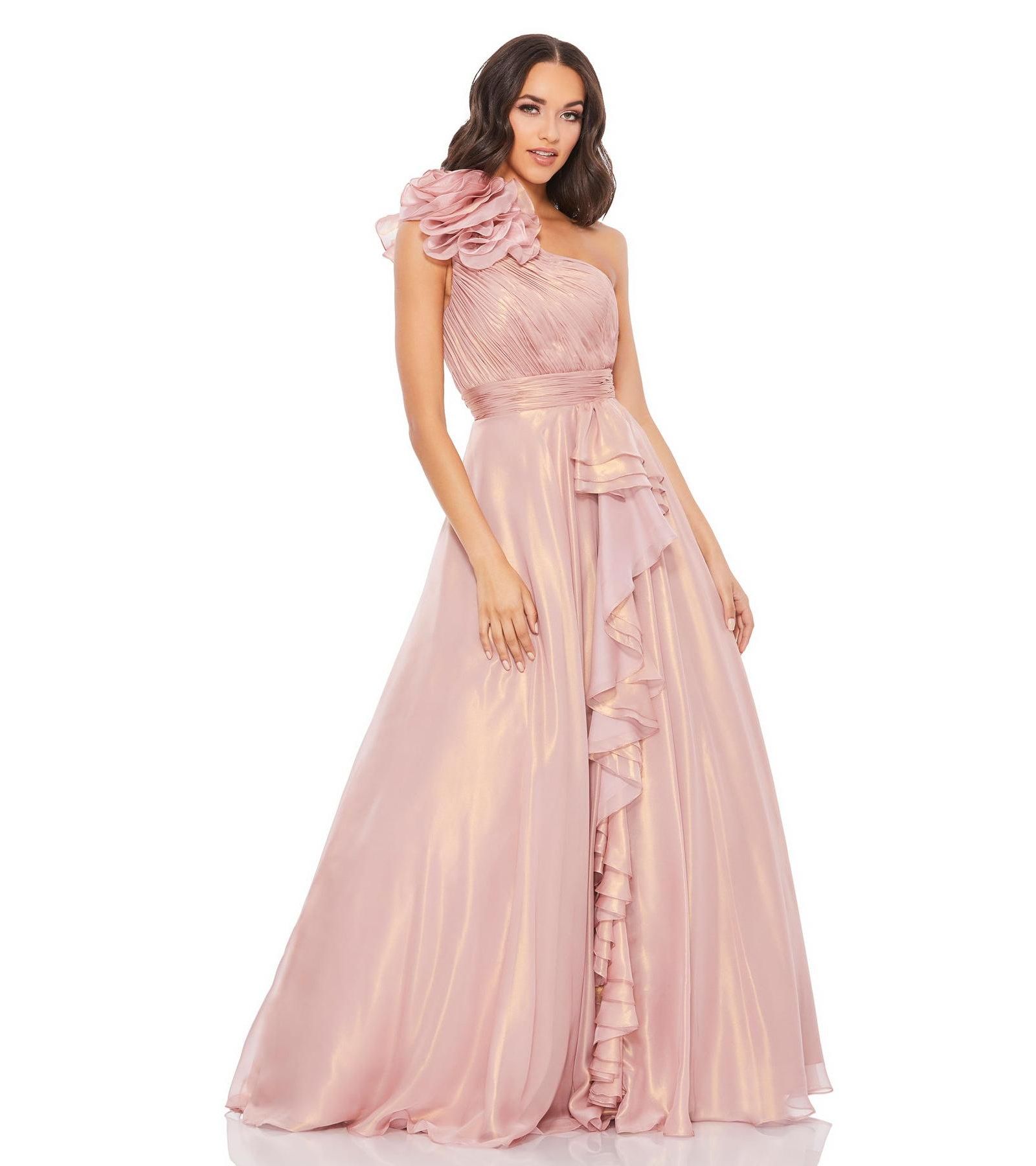 Женское вечернее платье Mac Duggal Iridescent One Shoulder Rosette Ball Gown