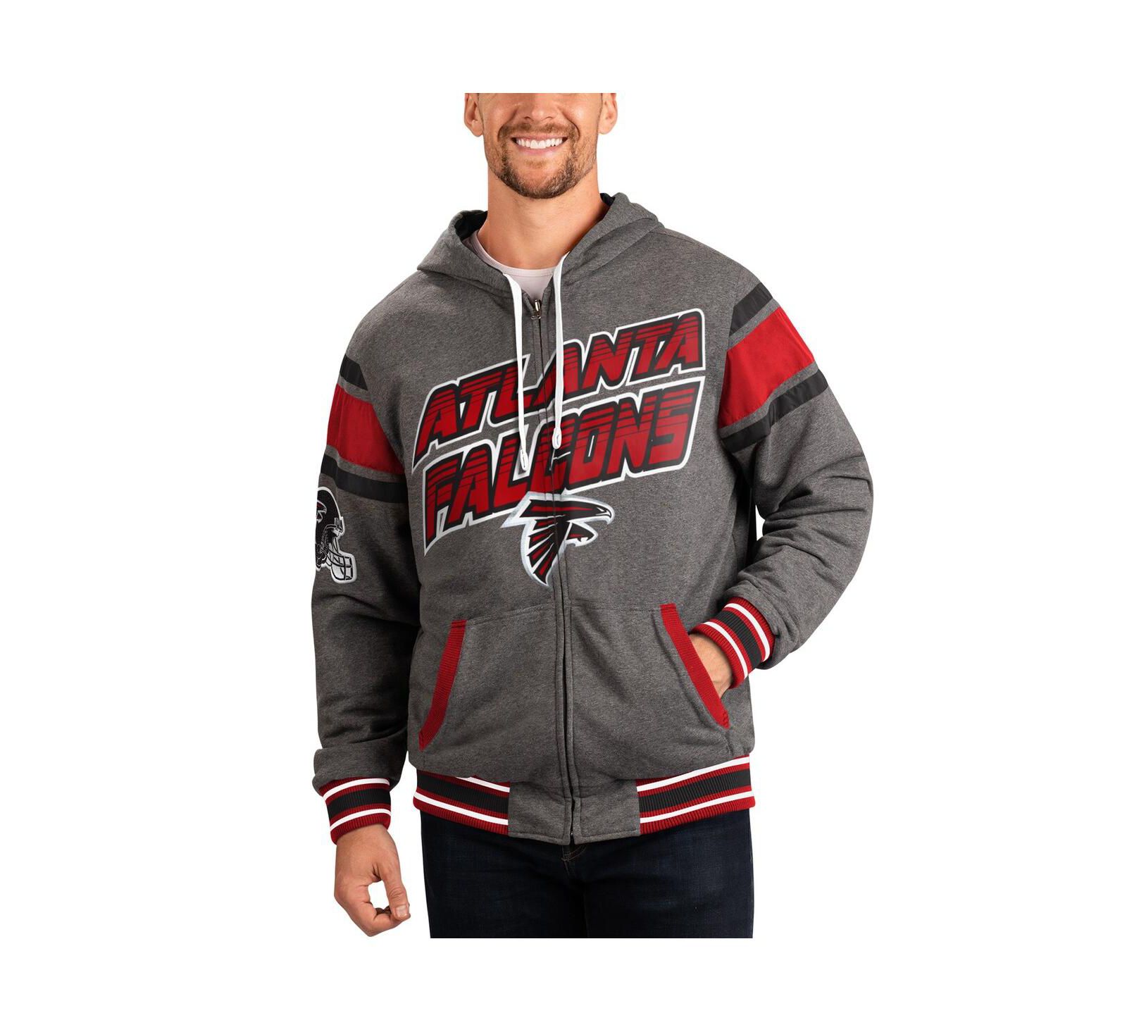 Мужская худи-куртка G-III Sports by Carl Banks Gray Red Atlanta Falcons Extreme Full Back Reversible Full-Zip