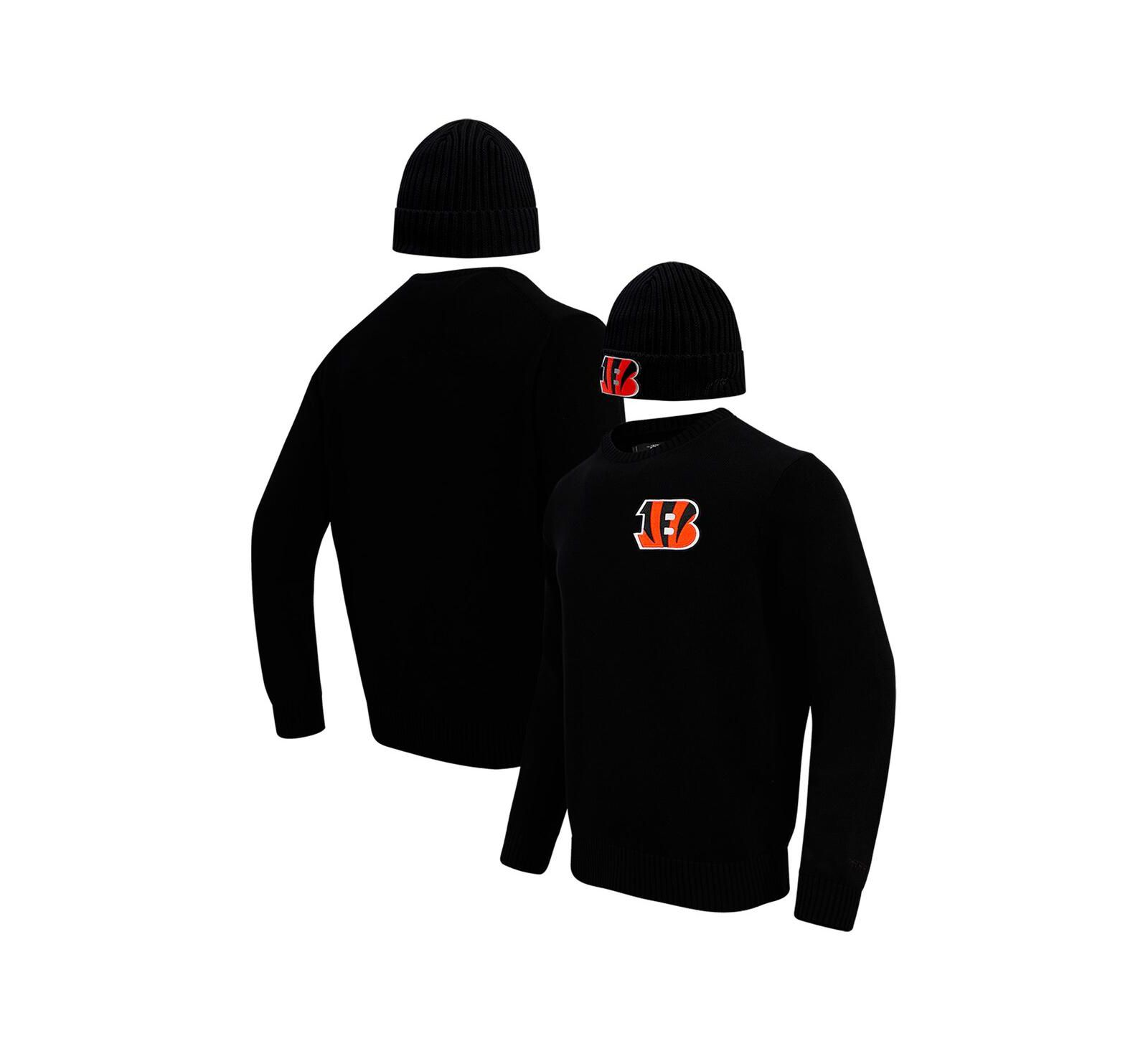 Pro Standard Мужской подарочный набор: черный джемпер с круглым вырезом Cincinnati Bengals и вязаная шапка