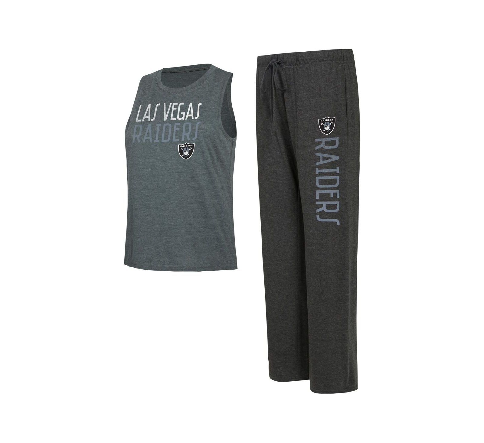 Женский комплект Concepts Sport Black, Charcoal Distressed Las Vegas Raiders Muscle Tank Top and Pants Lounge Set