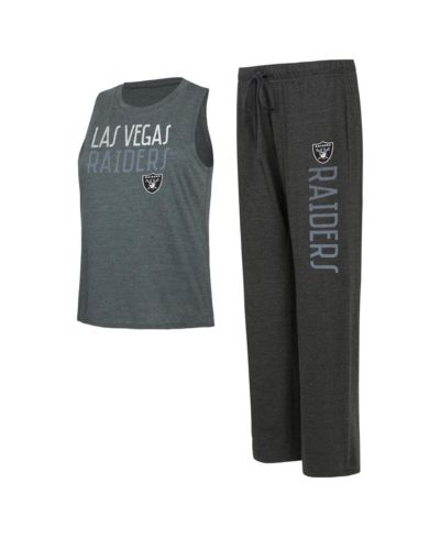 Женский комплект Concepts Sport Black, Charcoal Distressed Las Vegas Raiders Muscle Tank Top and Pants Lounge Set