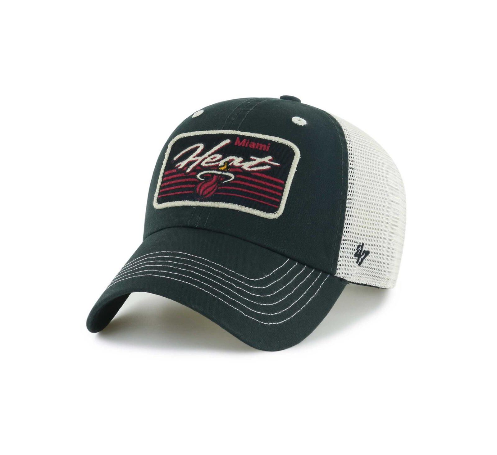 Men's '47 Brand Black Miami Heat Five Point Patch Clean Up Adjustable Hat