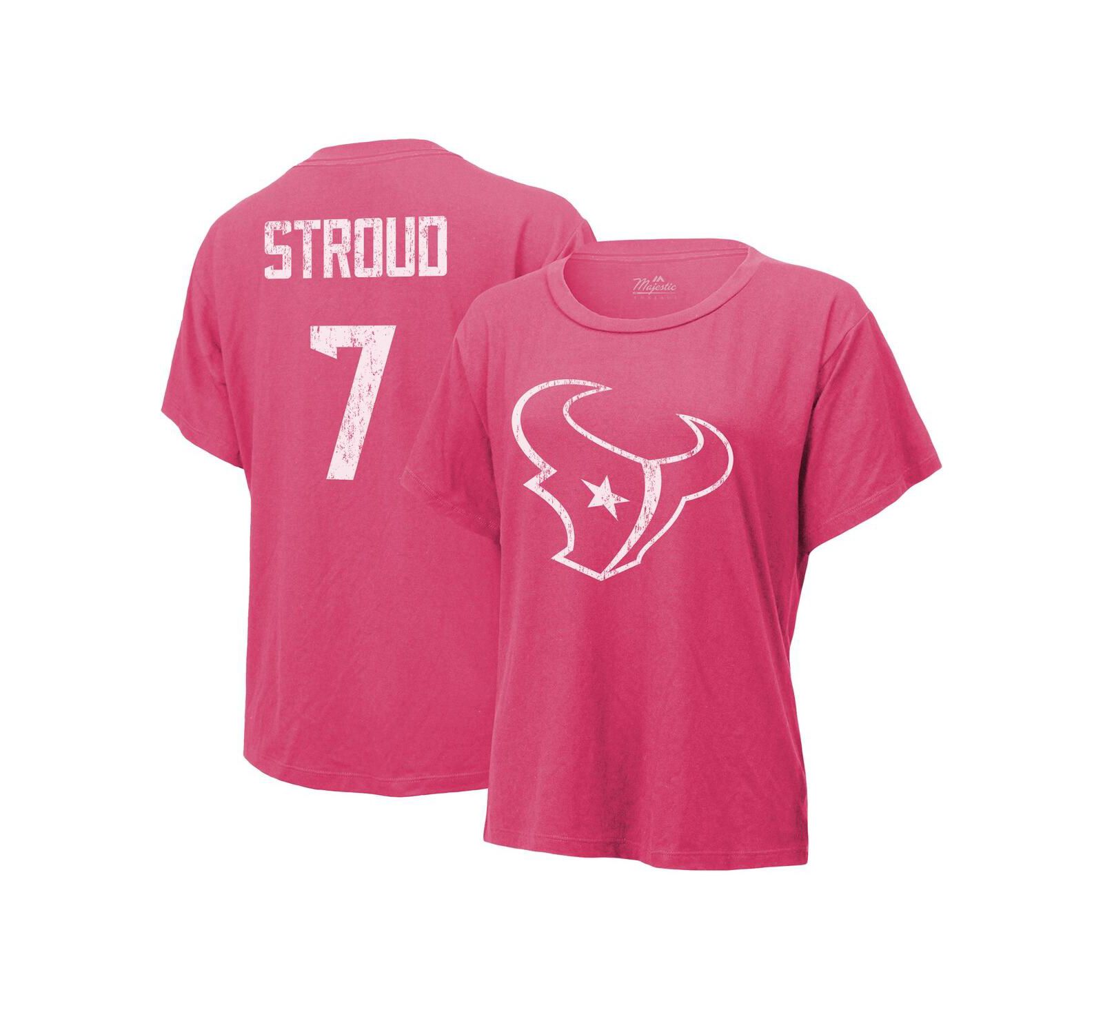 Женская футболка Majestic Threads C.J. Stroud розового цвета с логотипом Houston Texans