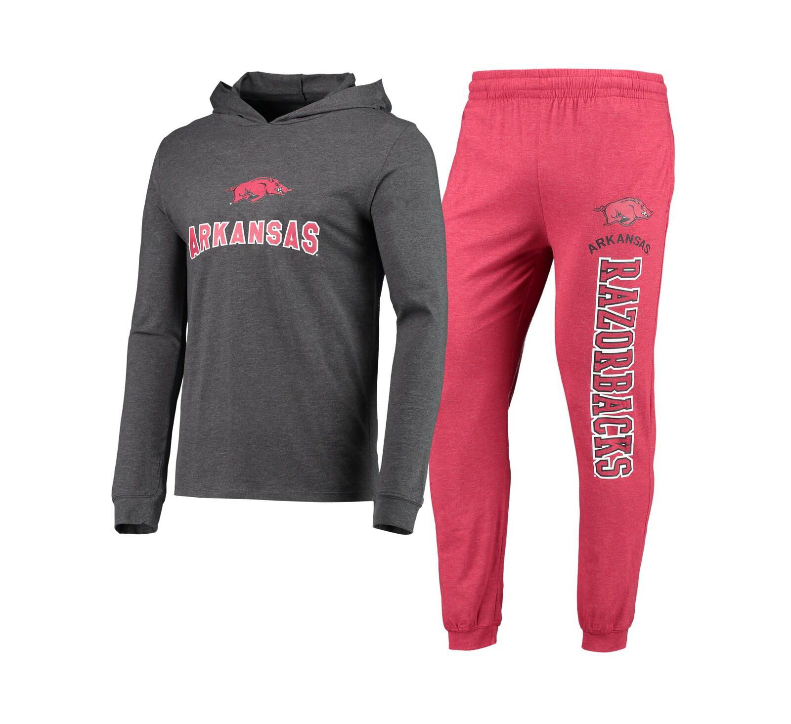 Men's Concepts Sport Cardinal, Heather Charcoal Arkansas Razorbacks Meter Long Sleeve Hoodie T-shirt and Jogger Pajama Set