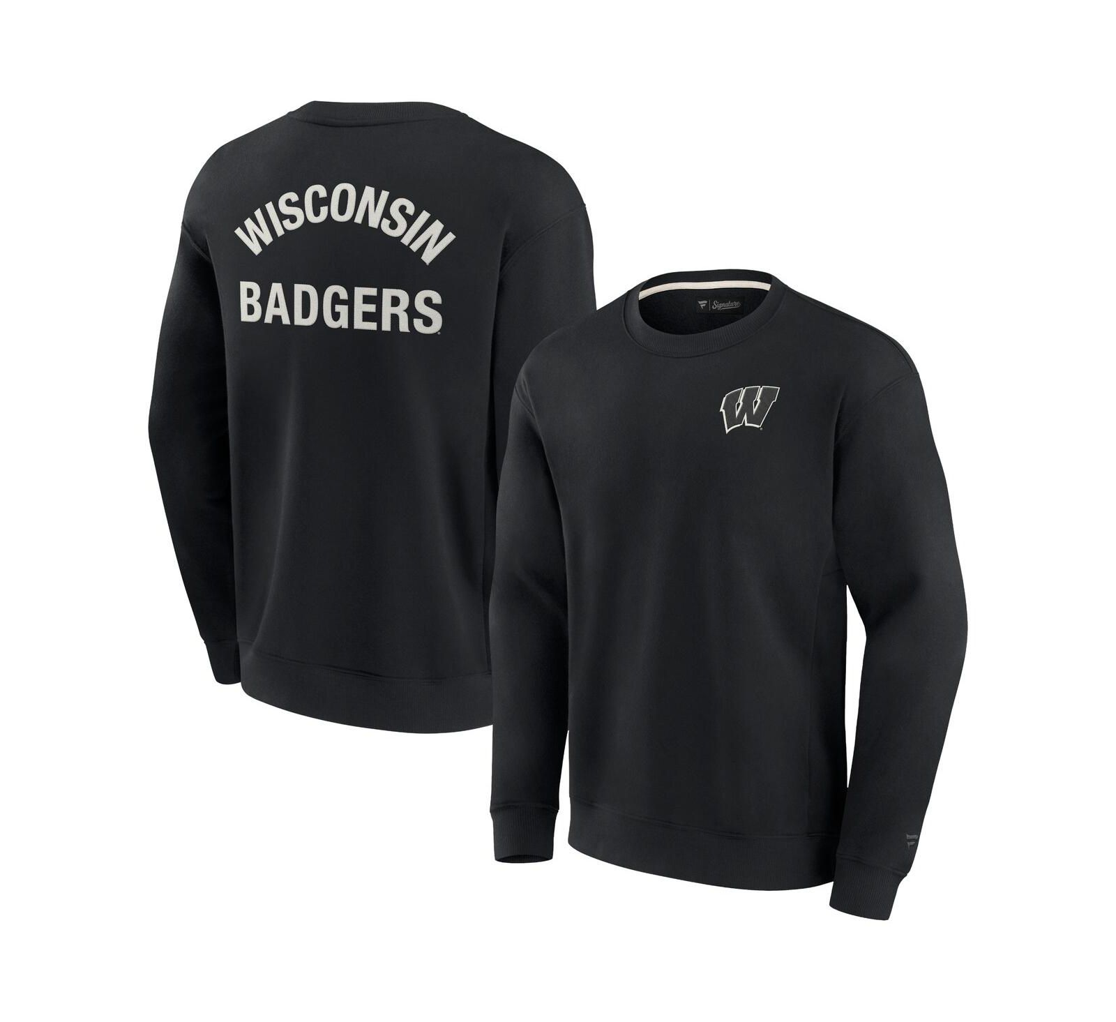Мужская и женская толстовка Fanatics Signature Black Wisconsin Badgers Super Soft Pullover Crew Sweatshirt