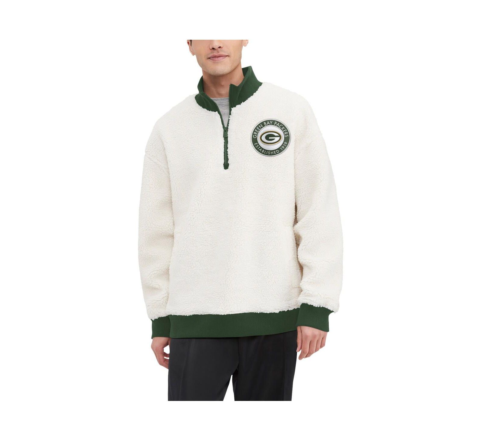 Tommy Hilfiger Мужская толстовка Jordan Sherpa Quarter-Zip, Green Bay Packers, кремовая