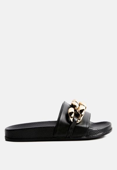 London Rag Women's Ishtar Metallic Chain Metal Slid Flats