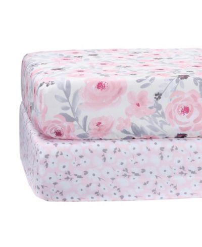 Комплект простыней для кроватки Bedtime Originals Floral Pink/Gray 2-Pack Fitted Flower