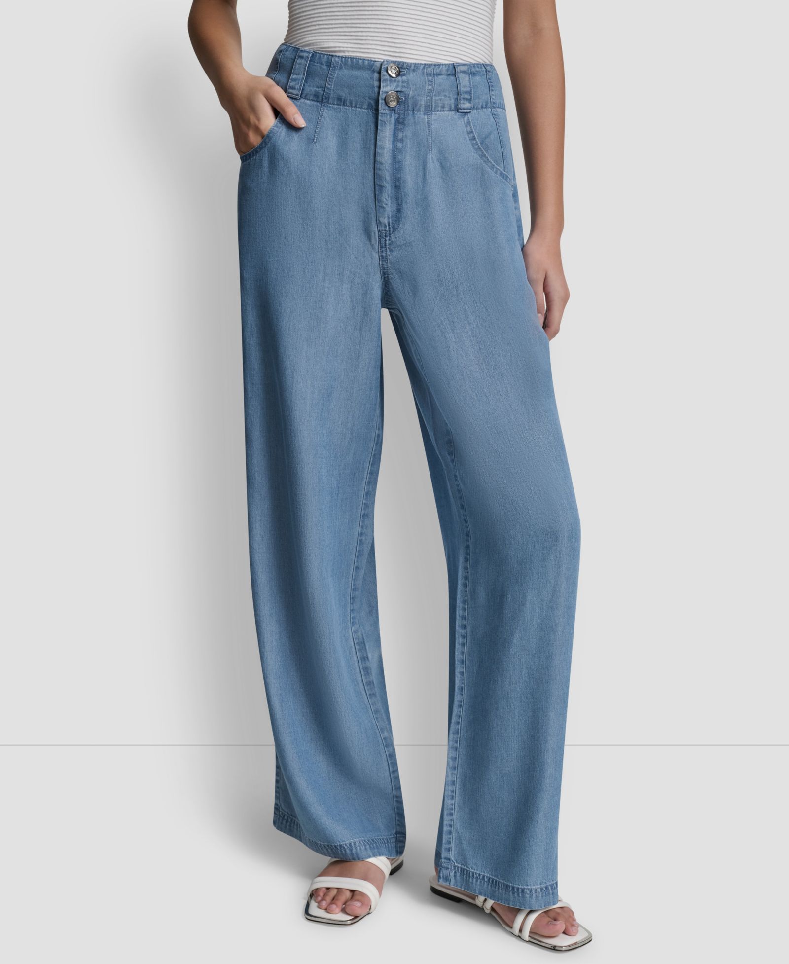 DKNY Women's Chambray Wide-Leg Pants