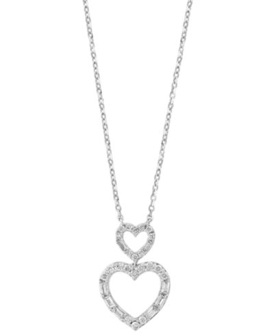 EFFY® Подвеска Double Heart Diamond Round & Baguette 14k White Gold