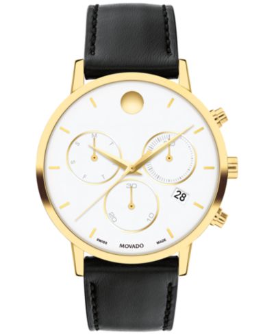 Мужские часы Movado Museum Classic с черным кожаным ремешком