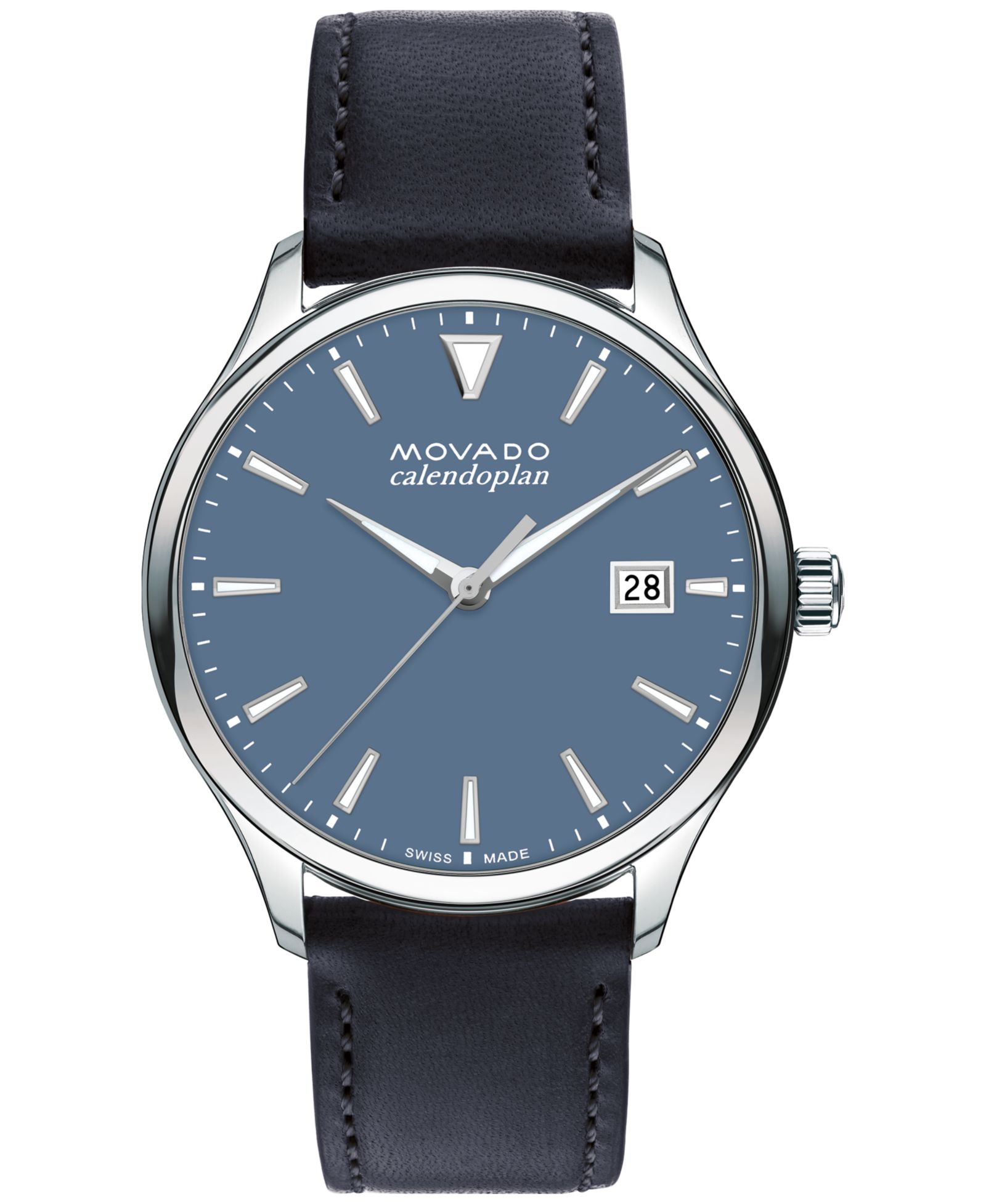 Movado Men's Swiss Calendoplan Blue Leather Strap Watch 40mm