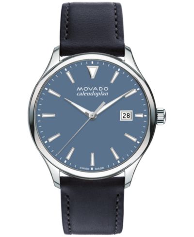 Movado Мужские швейцарские часы Calendoplan с синим кожаным ремешком 40mm
