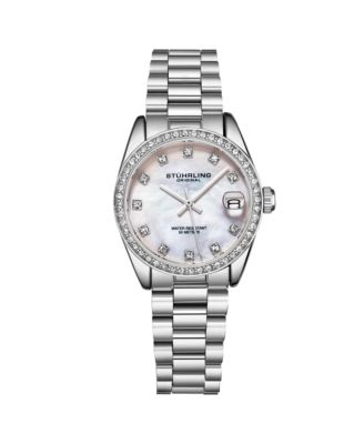 Stuhrling Lineage 3936.1 Women s Quartz Watch 31mm Stainless Steel Silver Bracelet White Mother-of-Pearl Dial Crystal Bezel