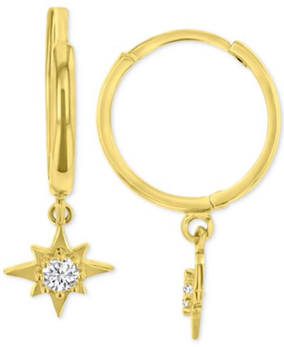 Серьги-кольца с кубическим цирконием в форме звезды из золота 14K