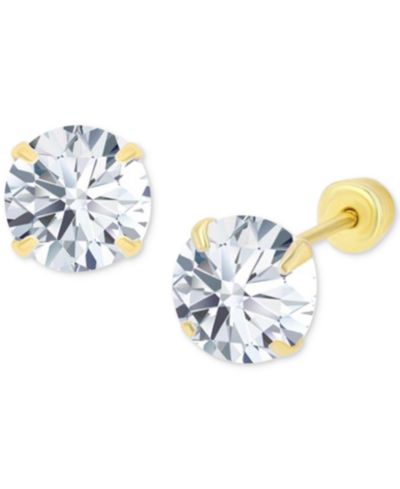 Серьги-гвоздики Cubic Zirconia Solitaire с винтовым замком, 14k Gold