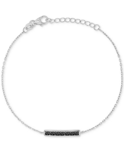Macy's браслет Black Spinel Bar Chain Link из Sterling Silver (3/4 ct. t.w.)
