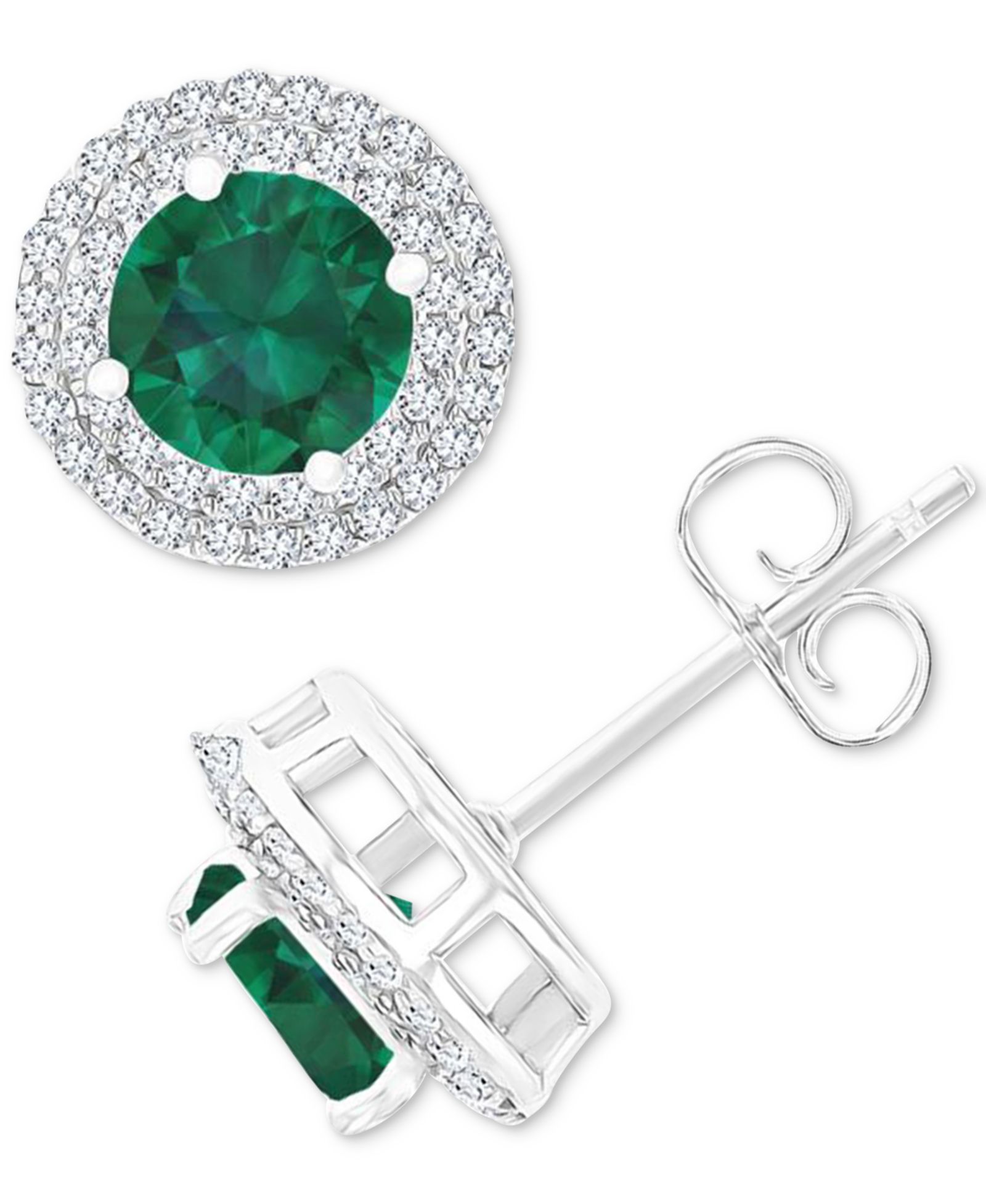 Серьги-гвоздики с аметистом (1-1/2 ct. t.w.) и выращенным белым сапфиром (1/2 ct. t.w.) в стерлинговом серебре