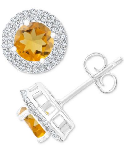 Серьги-гвоздики с аметистом (1-1/2 ct. t.w.) и выращенным белым сапфиром (1/2 ct. t.w.) в стерлинговом серебре