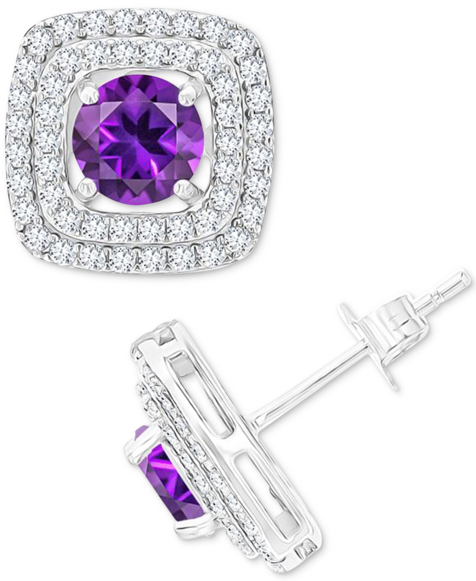 Серьги-гвоздики Macy's Gemstone & Lab-Grown White Sapphire Square Halo в стерлинговом серебре